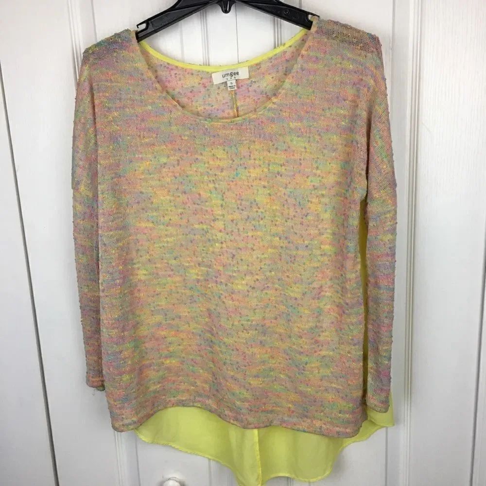 Umgee Knit And Chiffon High Low Top